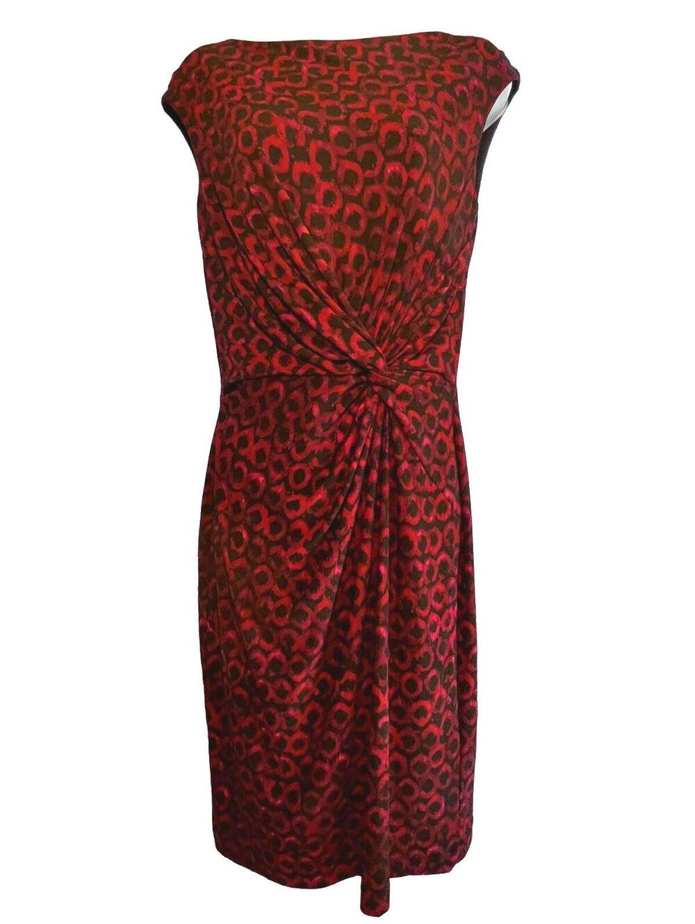 Lauren Ralph Lauren Red, Purple and Black Patterned Knot Front Dress, Size 8 - Picture 2 of 7